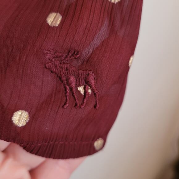 Abercrombie and Fitch maroon red gold polka dots sheer long sleeved top Size S - Picture 7 of 9
